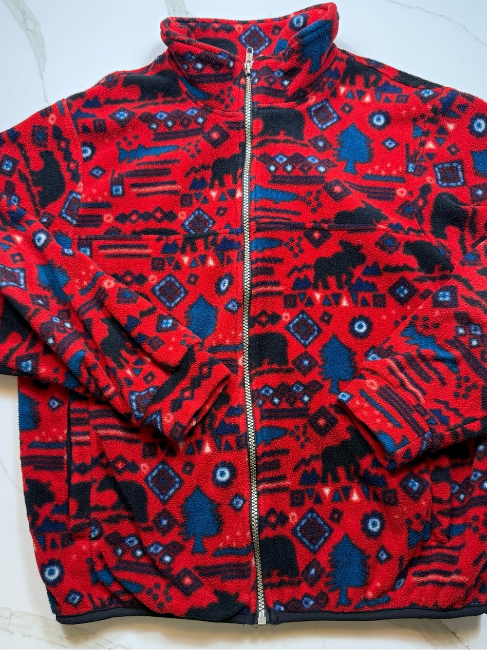 New England Winter Fleeve Red Patterned Fleece Jacket - Full Zip